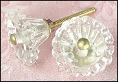 hand molded and finished French shabby glass knobs with scalloped edges are the perfect glass drawer knobs for your shabby chic French decor. These vintage knobs are the perfect replacement knobs to provide the finishing touch to your country French decorating. Use these crystal decorative glass as bathroom pulls, pulls for kitchen cabinets or drawer knobs. The chic French pulls or knobs are versatile and look good on cabinets in the home, vanity drawers, bedroom furniture drawers, and on that vintage chest of drawers. Vintage chic glass knobs will add a finishing touch to a Paris country or shabby home decor. 